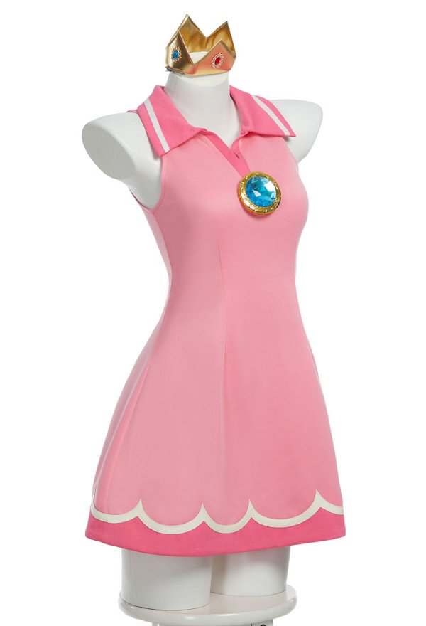 Princess Peach Cosplay Kostüm Tenniskleid mit Kronen Ohrringen