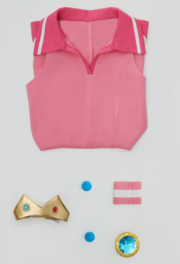 Princess Peach Cosplay Kostüm Tenniskleid mit Kronen Ohrringen