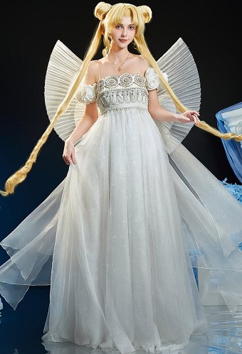 Sailor Moon Tsukino Usagi Cosplay Preciosa versión de vestido con lazo y collar