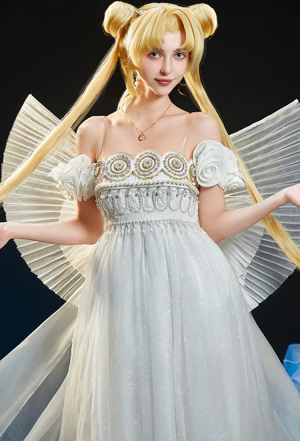 Sailor Moon Tsukino Usagi Cosplay Preciosa versión de vestido con lazo y collar Sailor Moon Tsukino Usagi Cosplay Preciosa versión de vestido con lazo y collar