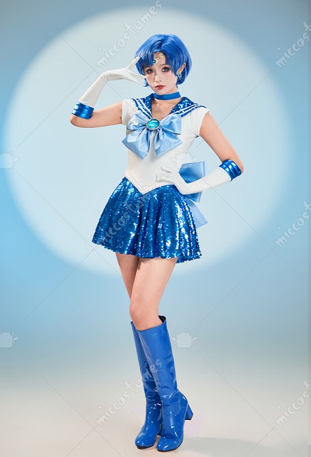 Sailor Moon Mercury & Mars Cosplay Vestido con guantes y accesorios para el pelo