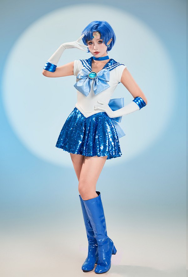 Sailor Moon Mercury & Mars Cosplay Vestido con guantes y accesorios para el pelo Sailor Moon Mercury & Mars Cosplay Vestido con guantes y accesorios para el pelo