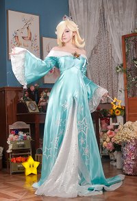 Upgraded Ver Girl Rosalina Cosplay Costume Princess Dress with Earrings and Pentagram Brooch