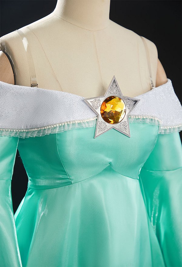 Super Mario Princesa Rosalina Cosplay Vestido mejorado con pendientes y broche de pentagrama