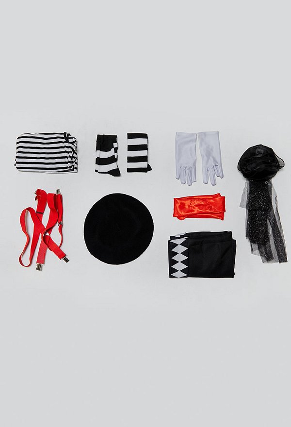 Speechless Mime Disfraz Top y pantalones cortos con gorro y mono