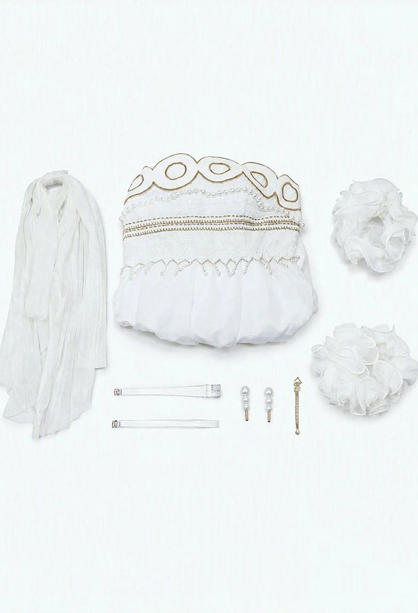 Disfraz de Cosplay de Serenity de Sailor Moon Vestido Blanco con Lazo y Collar