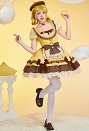 Pompompurin Derivado Adorable conjunto Lolita con vestido de lunares con bloques de color con delantal y sombrero