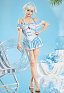 Anime Doll Derivado Lindo traje de baño de una pieza con top halter con volantes y diadema.