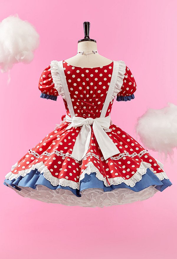 Anime Puppen Kawaii Lolita Set mit gepunktetem Rüschenkleid Schürze Haaraccessoire
