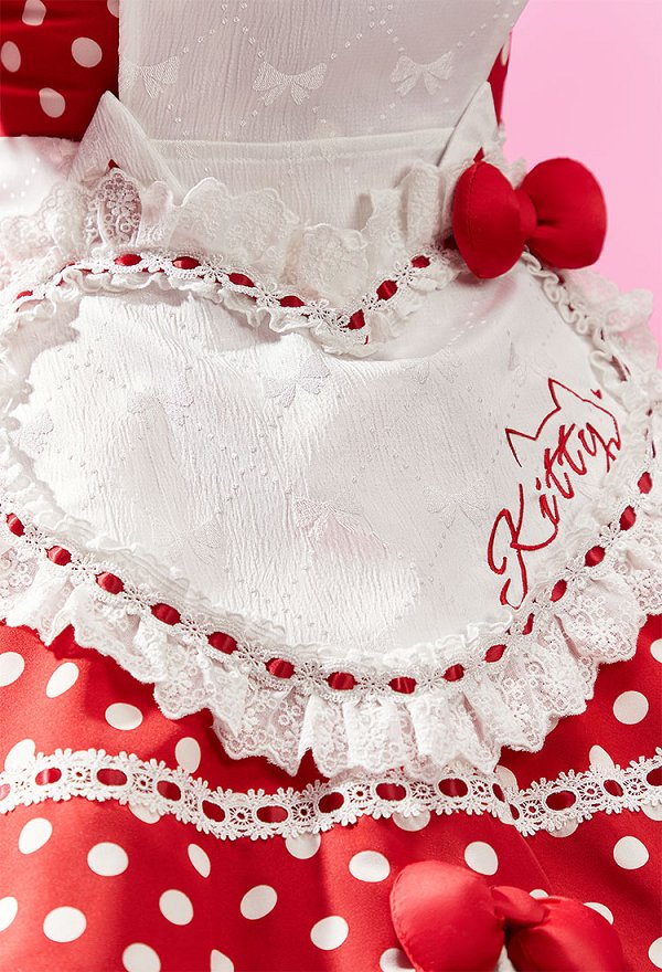 Anime Puppen Kawaii Lolita Set mit gepunktetem Rüschenkleid Schürze Haaraccessoire