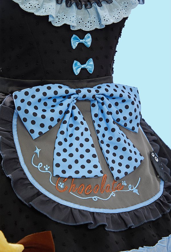 Anime Doll Derivative Kawaii Cute Lolita Outfit Set Polka Dot Color-Blocked Dress with Apron and Hat