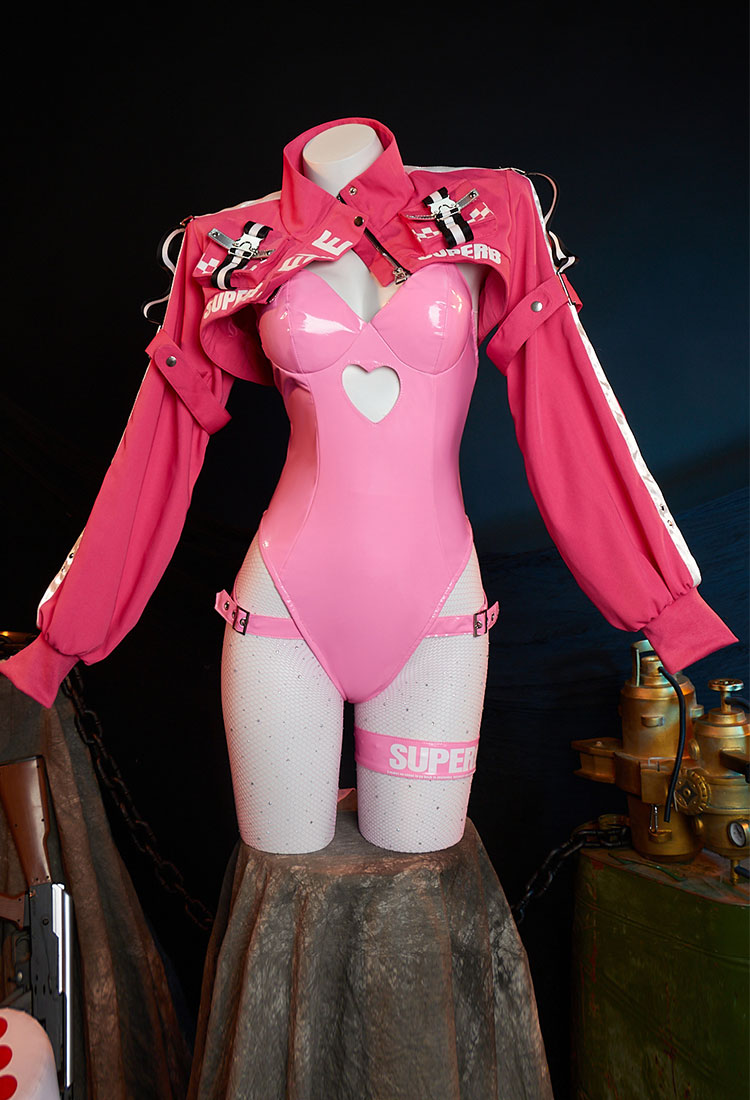 Alice Derivative Sexy Lingerie Bunny Costume Bodysuit and Jacket with Fishnet Stockings and Headband