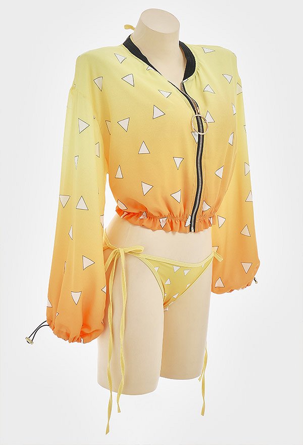 Thunder Summer Chiffon Coat Yellow Zip-Up Jacket Long Sleeves Sun Protection Clothing