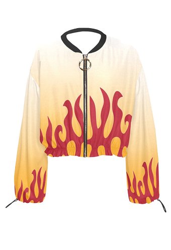 Flame Summer Chiffon Coat Fire Pattern Zip-Up Jacket Long Sleeves Sun Protection Clothing