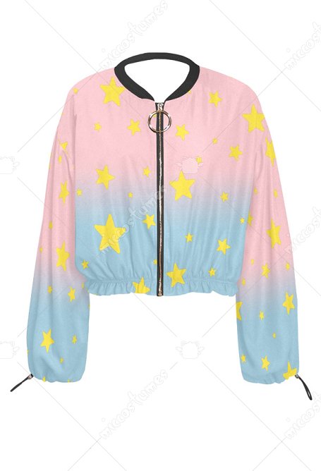 Summer Chiffon Coat Pink and Blue Gradient Stars Zip-Up Jacket Long Sleeves Sun Protection Clothing
