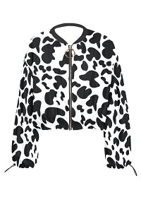 Summer Chiffon Coat Black White Cow Print Zip-Up Jacket Long Sleeves Sun Protection Clothing