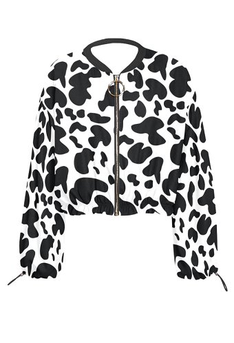 Summer Chiffon Coat Black White Cow Print Zip-Up Jacket Long Sleeves Sun Protection Clothing