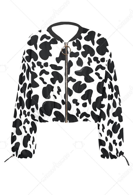 Summer Chiffon Coat Black White Cow Print Zip-Up Jacket Long Sleeves Sun Protection Clothing