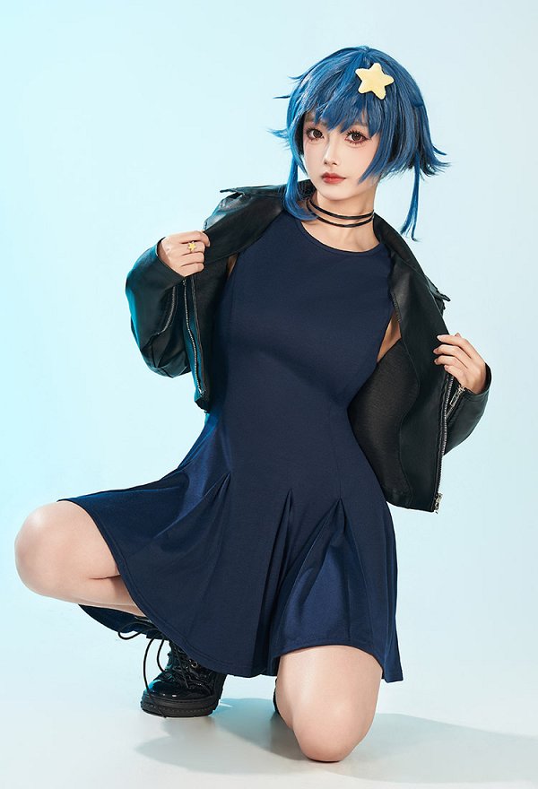 Scott Pilgrim vs the World Ramona Flowers Cosplay Kostümkleid und Lederjacke Halskette Armband