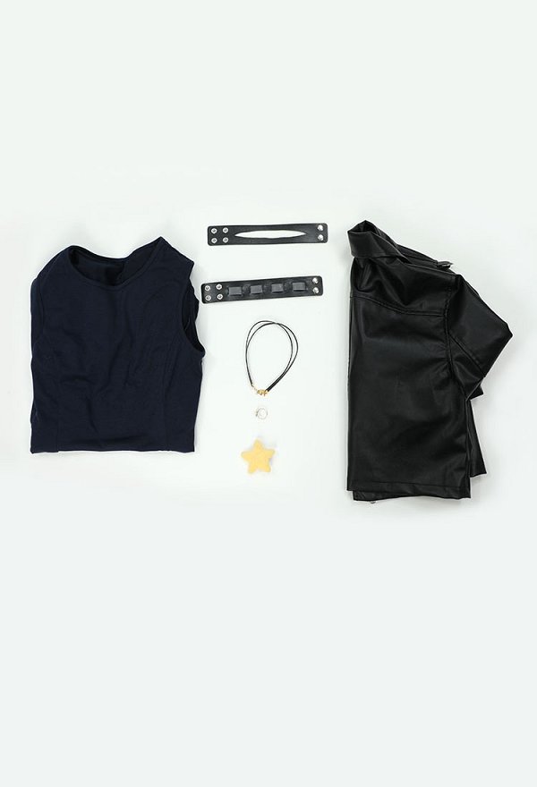 Scott Pilgrim vs the World Ramona Flowers Cosplay Kostümkleid und Lederjacke Halskette Armband