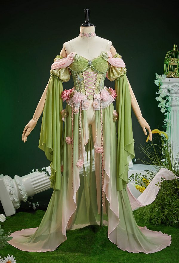 Tinker Bell Derivative Spring Flower Goddess Fantasy Kleid Blumenverziertes Taillenbetontes Kleid Farbverlauf Ärmeln und Schleife Tinker Bell Derivative Spring Flower Goddess Fantasy Kleid Blumenverziertes Taillenbetontes Kleid Farbverlauf Ärmeln und Schleife