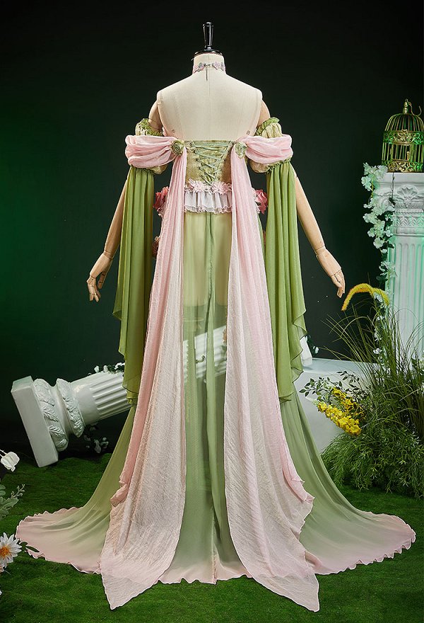 Tinker Bell Derivative Spring Flower Goddess Fantasy Kleid Blumenverziertes Taillenbetontes Kleid Farbverlauf Ärmeln und Schleife Tinker Bell Derivative Spring Flower Goddess Fantasy Kleid Blumenverziertes Taillenbetontes Kleid Farbverlauf Ärmeln und Schleife