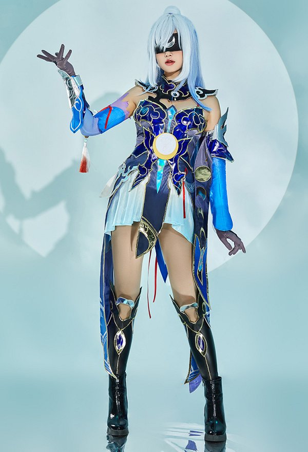 Honkai: Star Rail Jingliu Cosplay Costume Short Dress and Gloves with Eye Mask and Leg Covers