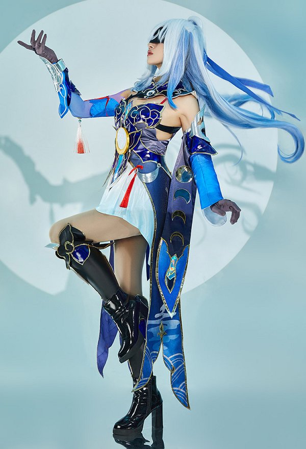 Honkai: Star Rail Jingliu Cosplay Costume Short Dress and Gloves with Eye Mask and Leg Covers