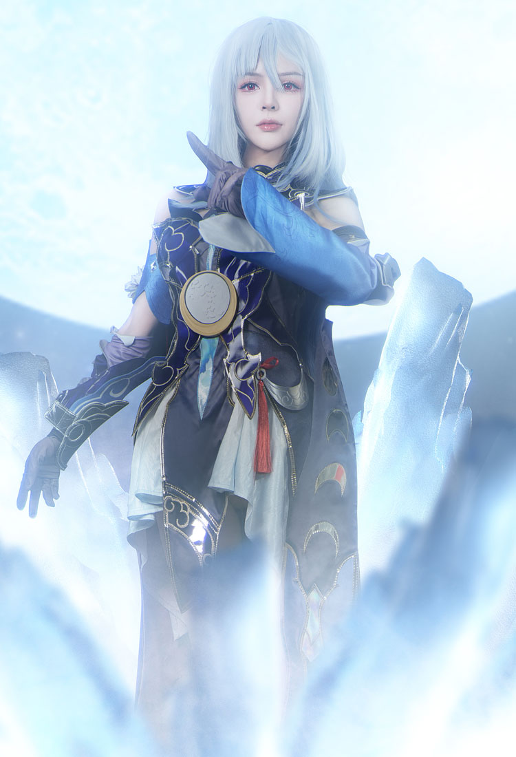 Honkai : Star Rail Jingliu Cosplay Costume Robe Courte et Gants avec Masque de Yeux et Couvre-Jambes