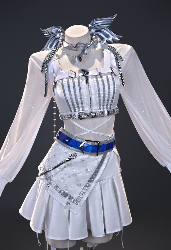 Wuthering Waves Solar5 Iuno Cosplay Costume Top and Skirt with Hair Accessories and Choker