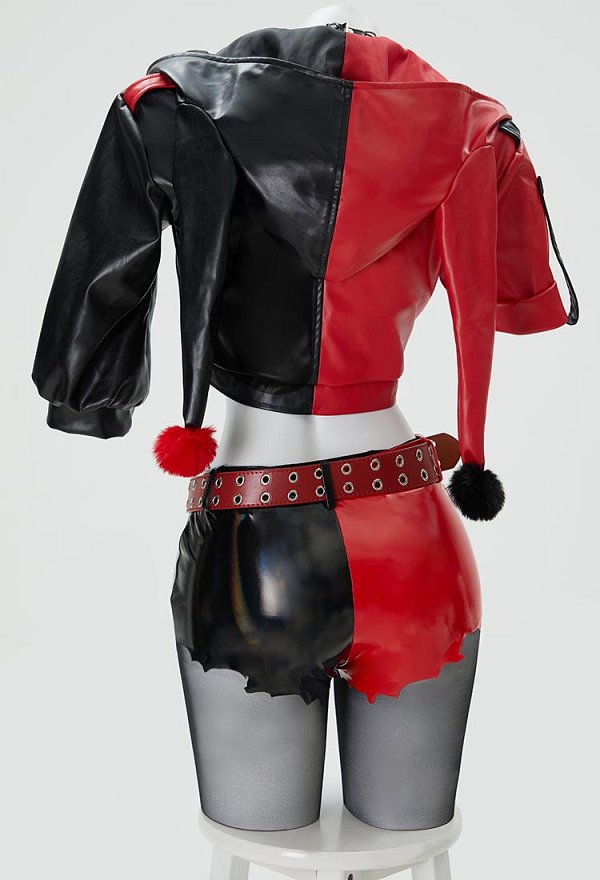 Disfraz de cosplay de la chica del payaso del Escuadrón suicida de Isekai, top y pantalones cortos con chaqueta y gargantilla