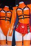 Velma Derivative Sexy Lingerie Costume Outfit Orange Chest Open Bodysuit and Lace-up Mini Skirt with Socks