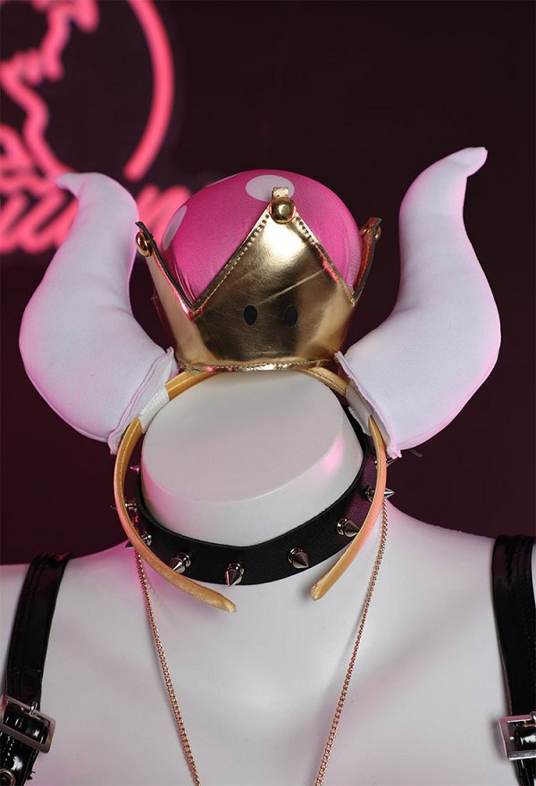 Hime Girl Bowser Princess Derivative Sexy Lingerie Set with Headpiece Choker Thong and Stockings