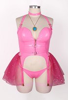 Ensemble coquin dérivé de Princesse Peach débardeur court à bretelles, culotte, jupe en tulle et collier