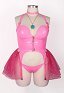 Plus Size Halloween Melocotón Princesa Derivada Sexy Lencería Conjunto Rosa Cremallera Top Tanga con Falda Gargantilla