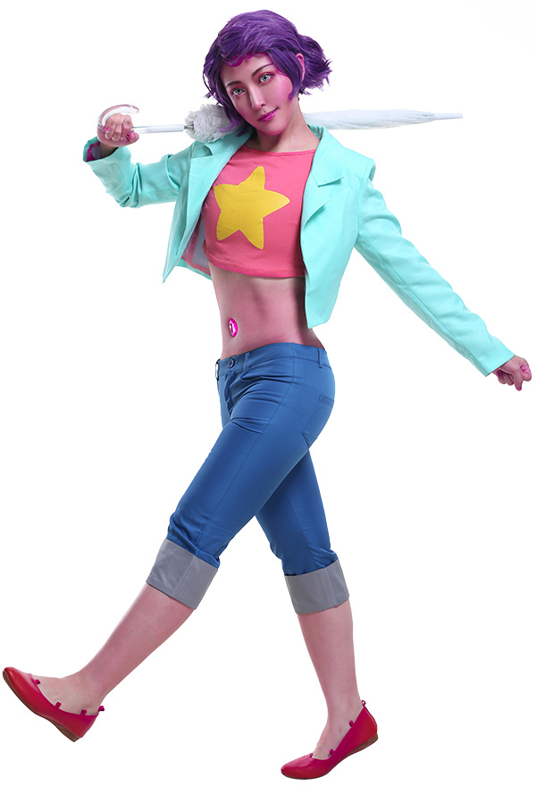 Steven Universe Bow-01 Rainbow Quartz 2.0 Cosplay Costume Outfit with Gem
