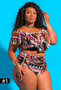 Woman Curvy Size Sexy Cute Two Piece Set Crossing Strapped Ruffle Decorated Top and Shorts Bikini Set Swimsuit Swimwear Bodysuit Beach Suit Bathing Suit