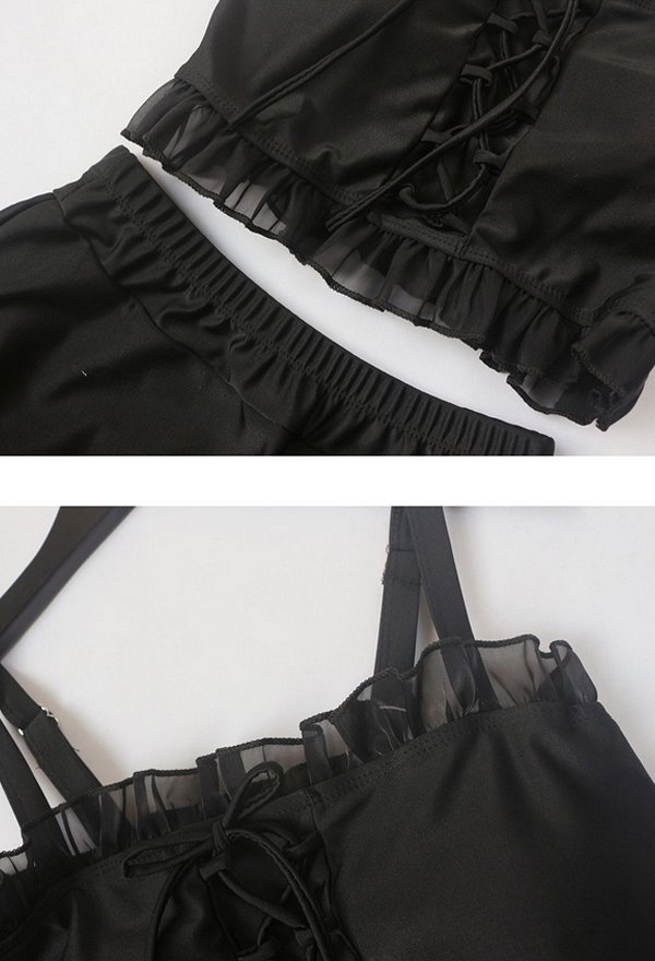 Woman Sexy Cute Lace-Decorated Crossing Strapped Lingerie and Skirt Two Piece Bikini Set Swimsuit Beach Swimwear Suit Bathing Suit