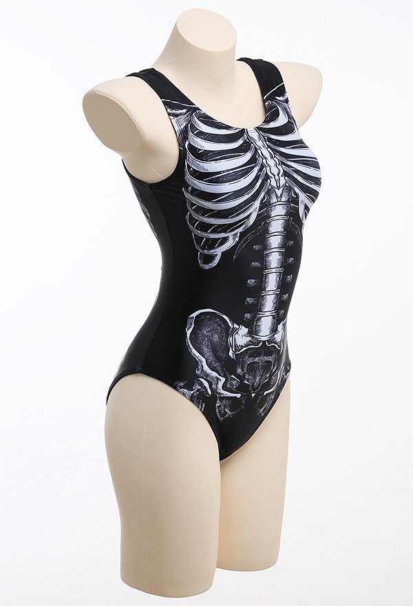 Trajes de baño Miccostumes para mujer, estilo gótico oscuro, estampado de esqueleto blanco