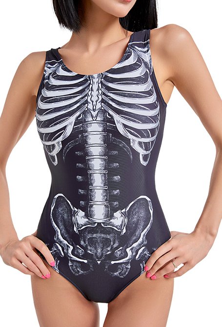 Trajes de baño Miccostumes para mujer, estilo gótico oscuro, estampado de esqueleto blanco