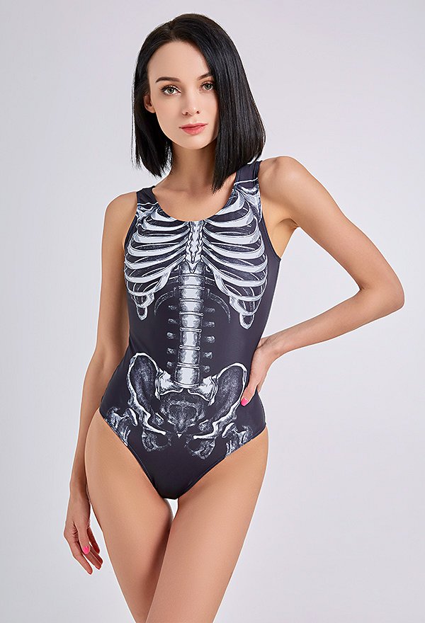 Trajes de baño Miccostumes para mujer, estilo gótico oscuro, estampado de esqueleto blanco