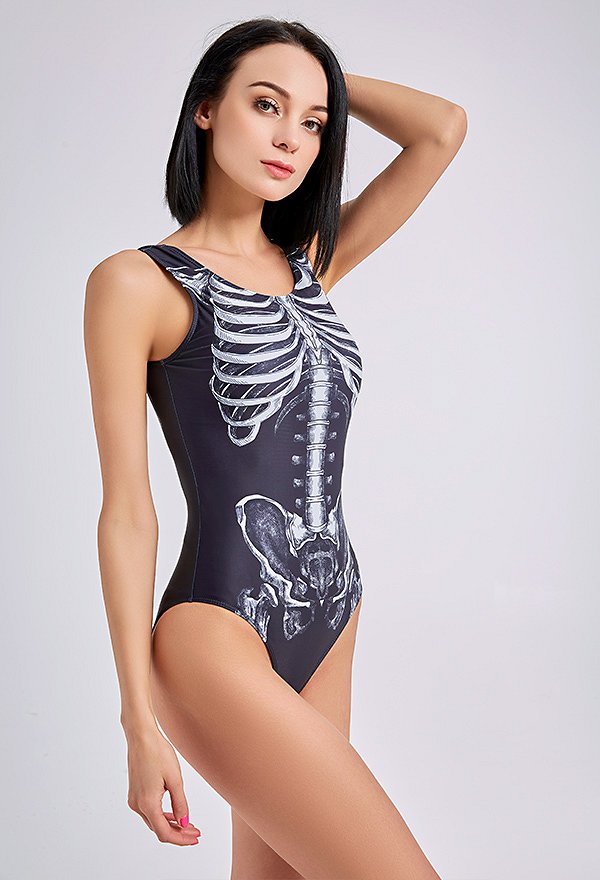 Trajes de baño Miccostumes para mujer, estilo gótico oscuro, estampado de esqueleto blanco