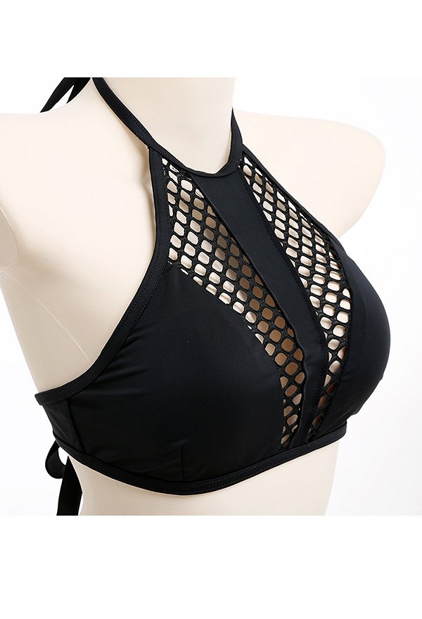 Miccostumes Trajes de baño para mujer Trajes de baño de estilo gótico Con rejilla y cordones para atar por ti misma Conjunto de bikini con top y pantalones cortos