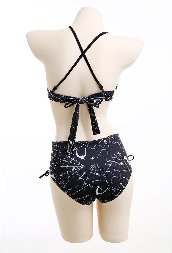 Maillots de bain Miccostumes pour femmes Maillots de bain style gothique Maillot de bain sexy Maillot de bain deux pièces décoré d'une toile d'araignée Ensembles bikini