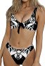 Woman Fashion Summer Attraction Tie Knot Front Two Piece Bikini Black Floral Printed Swimwear Bathing Suit