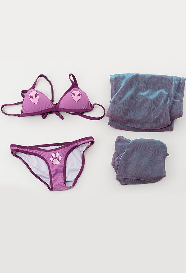 Miccostumes Traje de Baño con Patrón Alienígena de Bikini con Sujetador y Pantalones de Gasa Reflectante