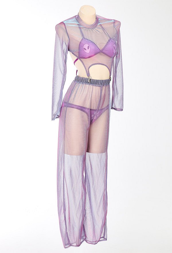 Miccostumes Traje de Baño con Patrón Alienígena de Bikini con Sujetador y Pantalones de Gasa Reflectante