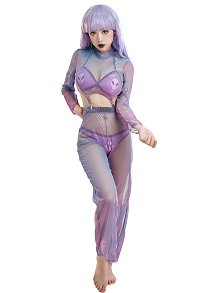 Miccostumes Swimsuits for Women Alien Pattern Bathing Suit Swimwear Bikini Sets with Reflective Gauze Top and Trousers