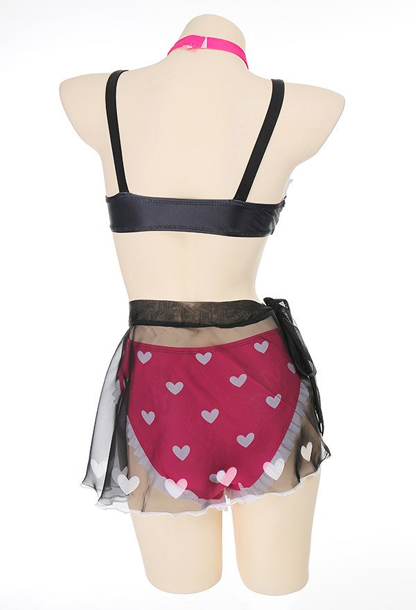 Miccostumes Swimsuits for Women Kawaii Bathing Suit Heart Prints One-piece Swimwear with Wrap Skirt