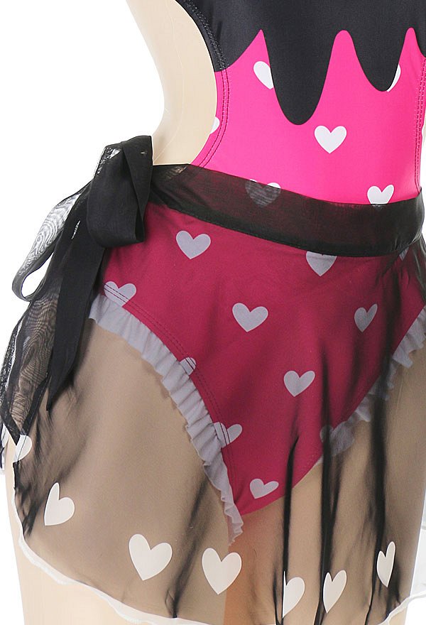 Miccostumes Swimsuits for Women Kawaii Bathing Suit Heart Prints One-piece Swimwear with Wrap Skirt